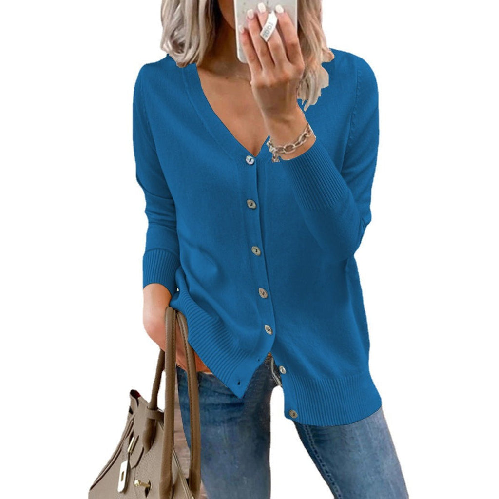 Women's Button-Through Knit Cardigan with Ribbed Cuffs