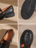 Women's Wingtip Buckle T-Bar Round Toe Flats