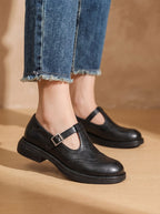 Women's Wingtip Buckle T-Bar Round Toe Flats