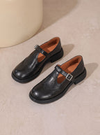 Women's Wingtip Buckle T-Bar Round Toe Flats