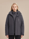 Women's Water-Repellent Fleece Collar Jacket with Drawcord Waist - Black