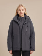 Women's Water-Repellent Fleece Collar Jacket with Drawcord Waist - Black