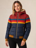 Women's Rainbow Stripe Panel Waterproof Padded Jacket - Navy