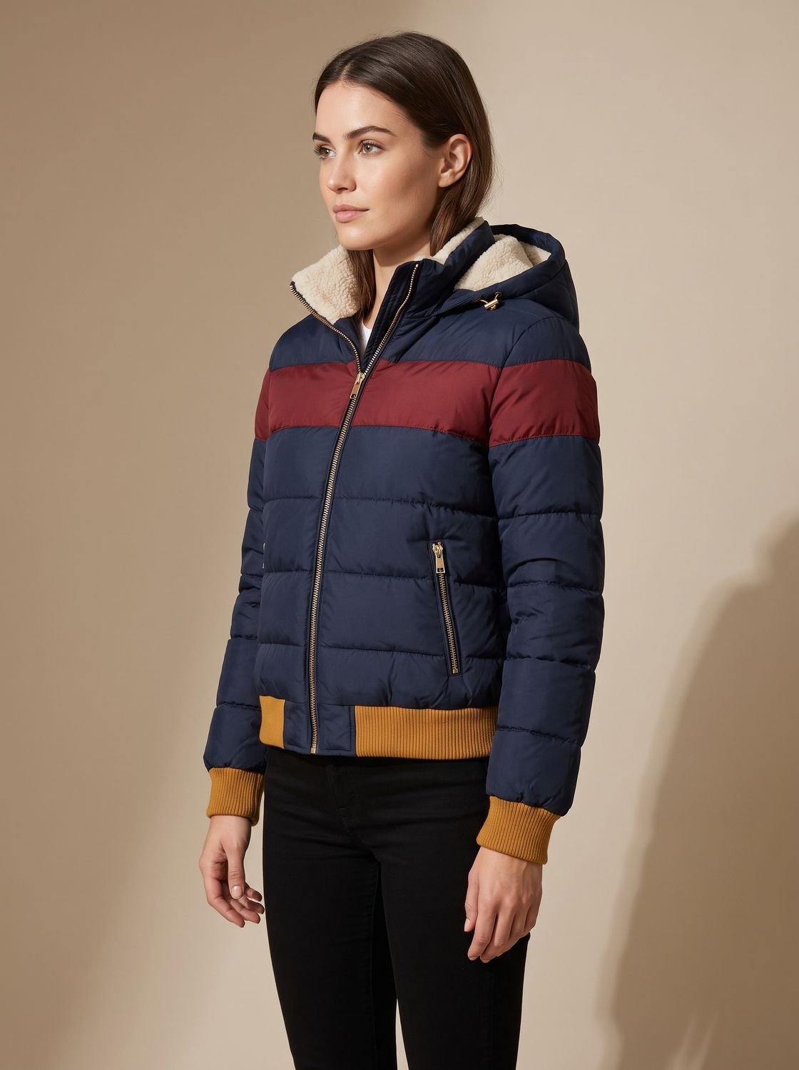 Women's Rainbow Stripe Panel Waterproof Padded Jacket