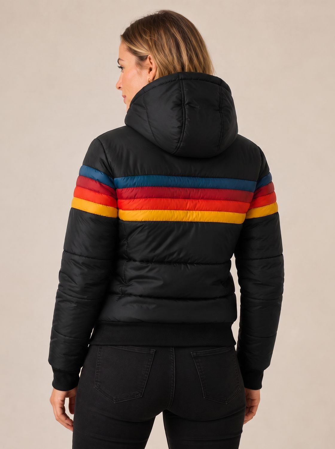Women's Rainbow Stripe Panel Waterproof Padded Jacket