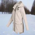 Women's Longline Waterproof Rain Coat with Drawstring Hood