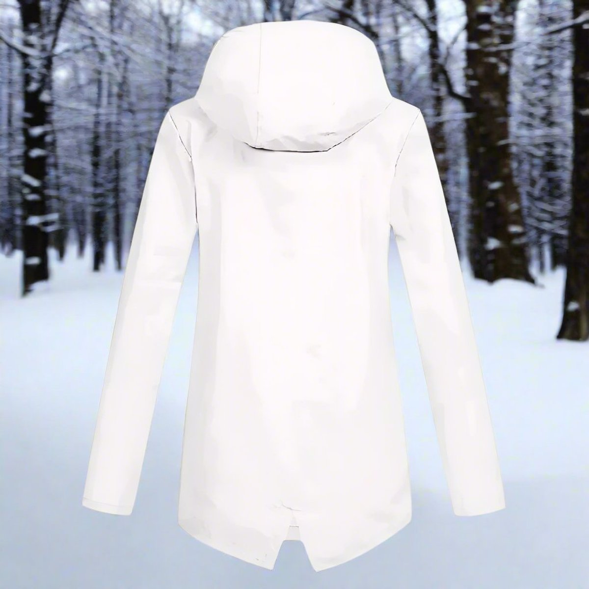 Women's Longline Waterproof Rain Coat with Drawstring Hood