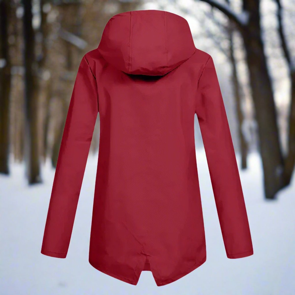 Women's Longline Waterproof Rain Coat with Drawstring Hood
