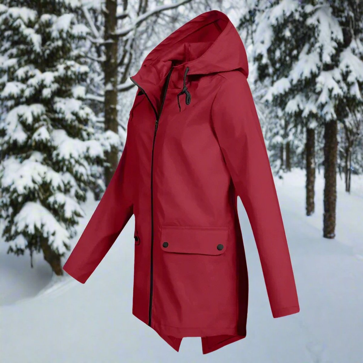 Women's Longline Waterproof Rain Coat with Drawstring Hood