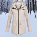 Women's Longline Waterproof Rain Coat with Drawstring Hood – Apricot