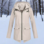 Women's Longline Waterproof Rain Coat with Drawstring Hood – Apricot