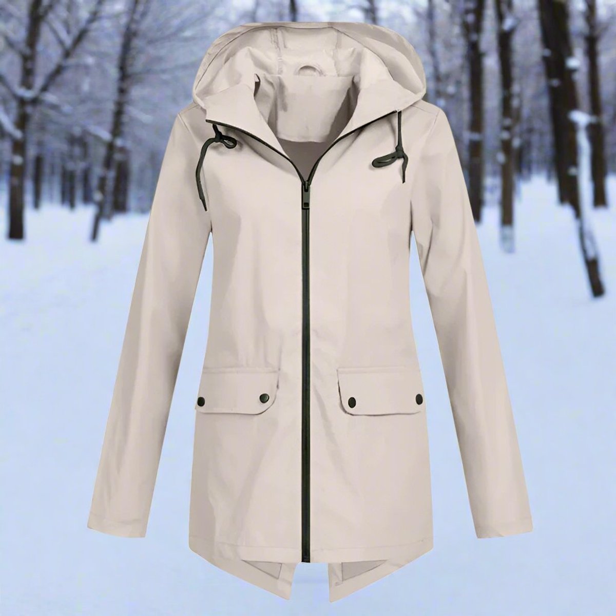 Women's Longline Waterproof Rain Coat with Drawstring Hood – Apricot