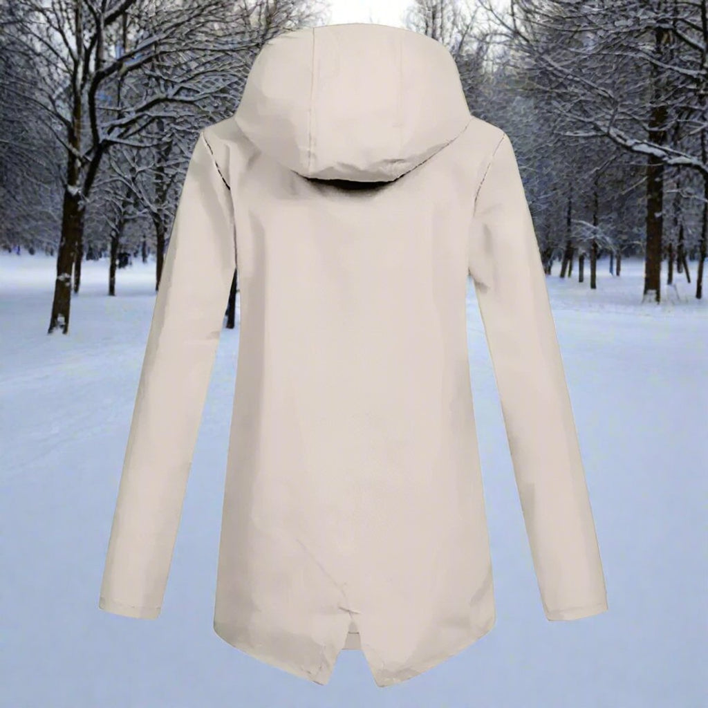 Women's Longline Waterproof Rain Coat with Drawstring Hood
