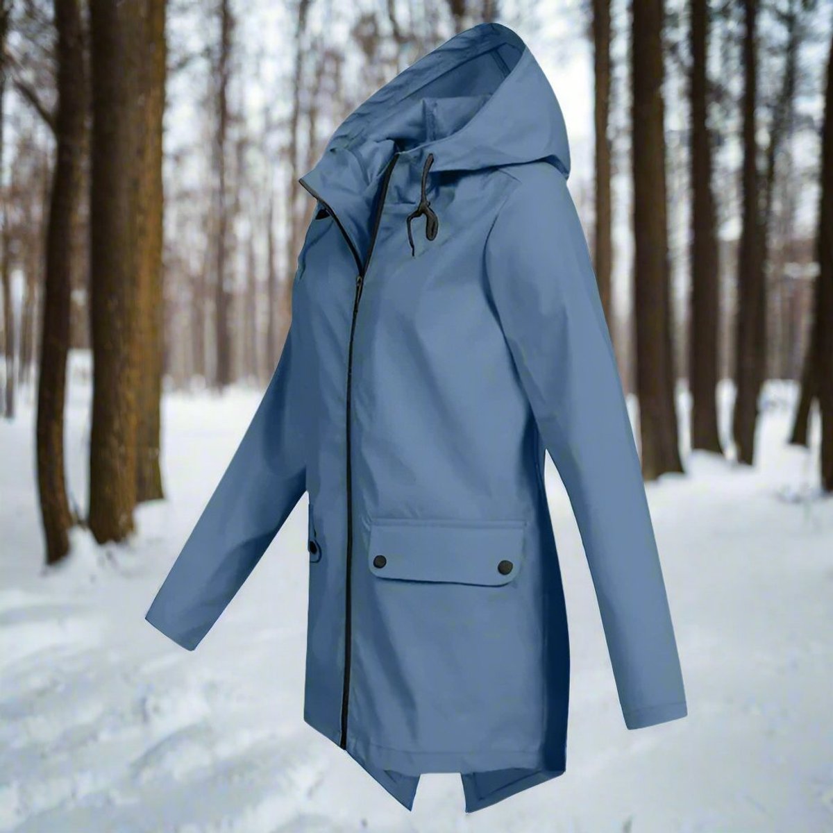 Women's Longline Waterproof Rain Coat with Drawstring Hood