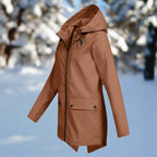 Women's Longline Waterproof Rain Coat with Drawstring Hood