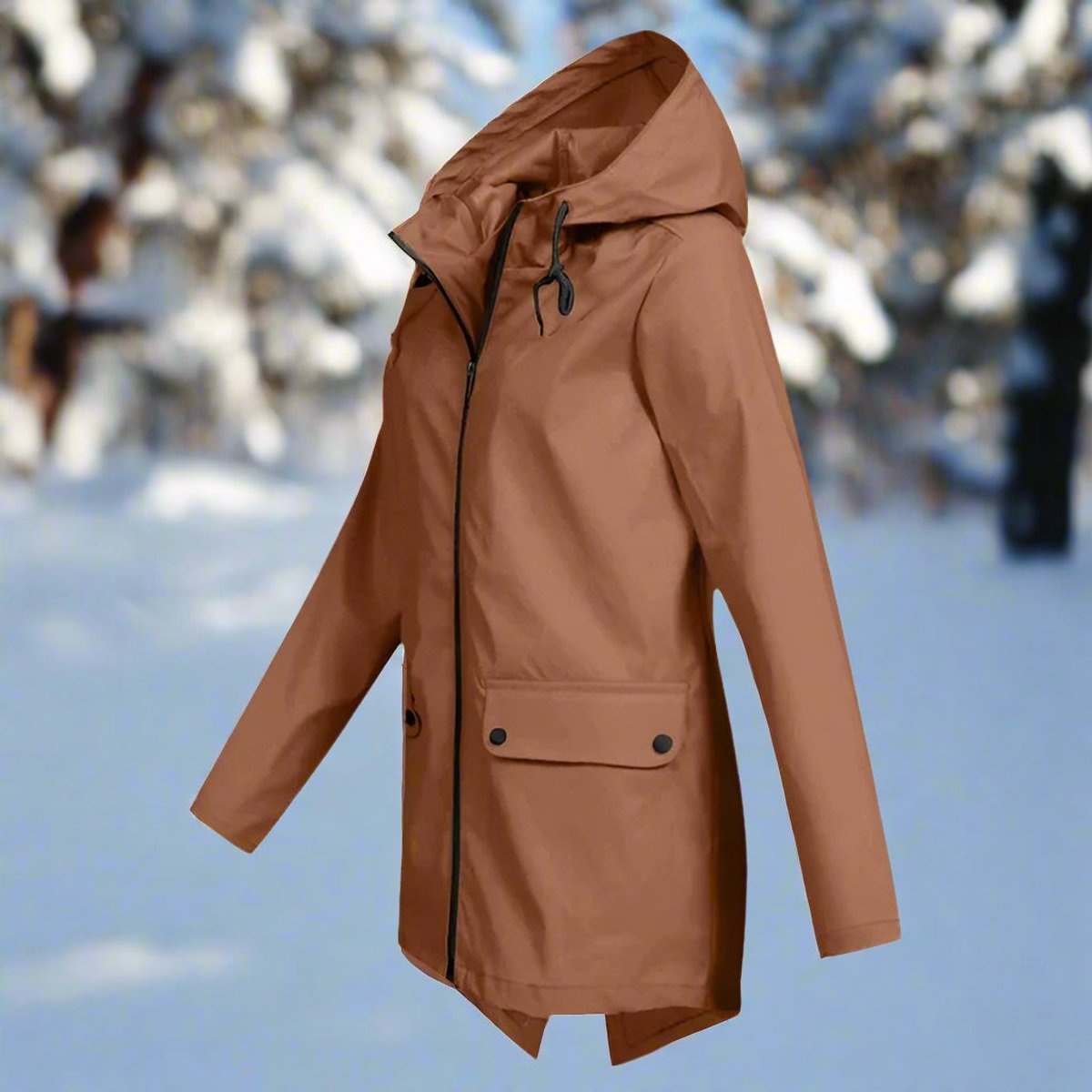 Women's Longline Waterproof Rain Coat with Drawstring Hood