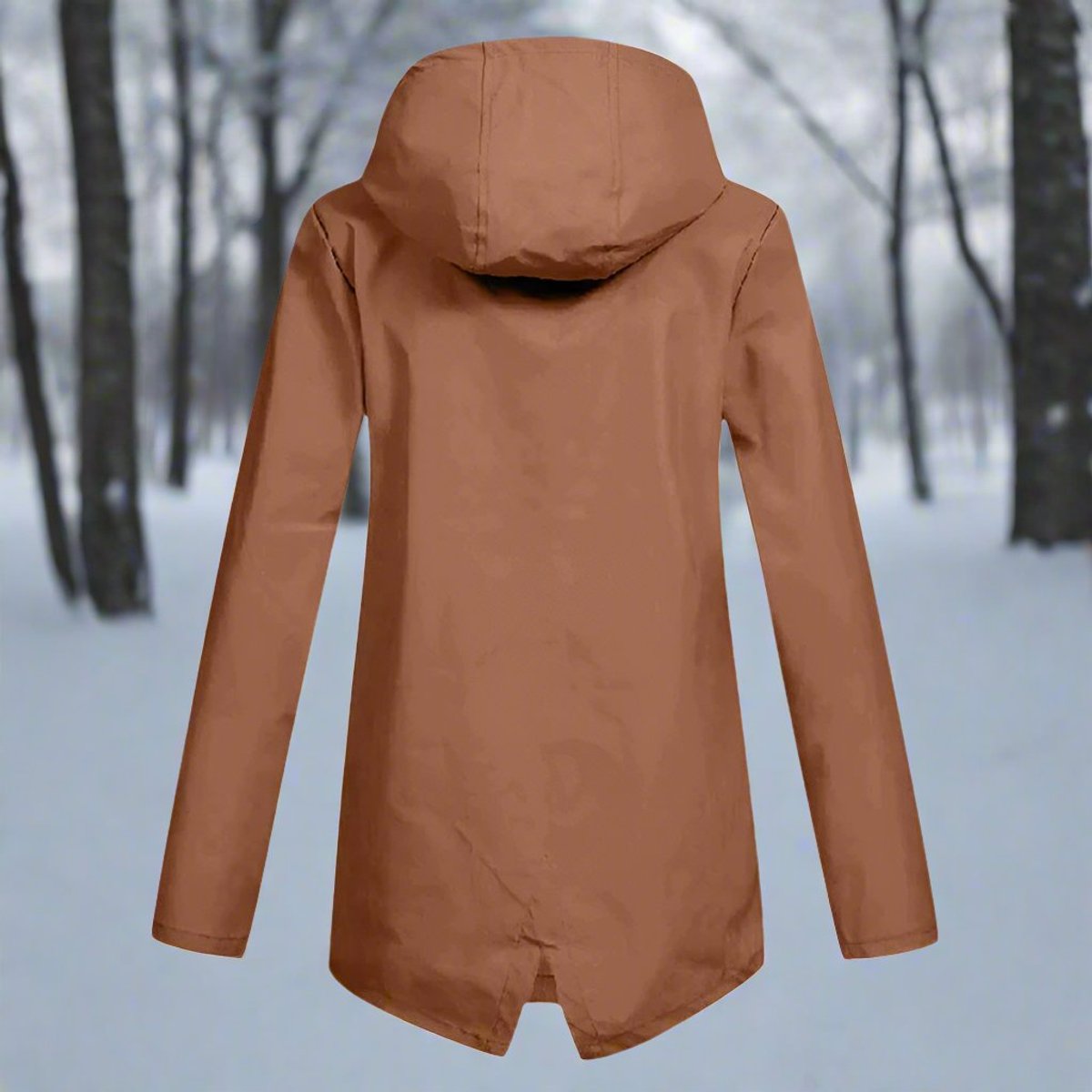 Women's Longline Waterproof Rain Coat with Drawstring Hood