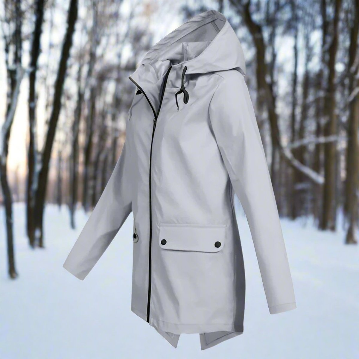 Women's Longline Waterproof Rain Coat with Drawstring Hood
