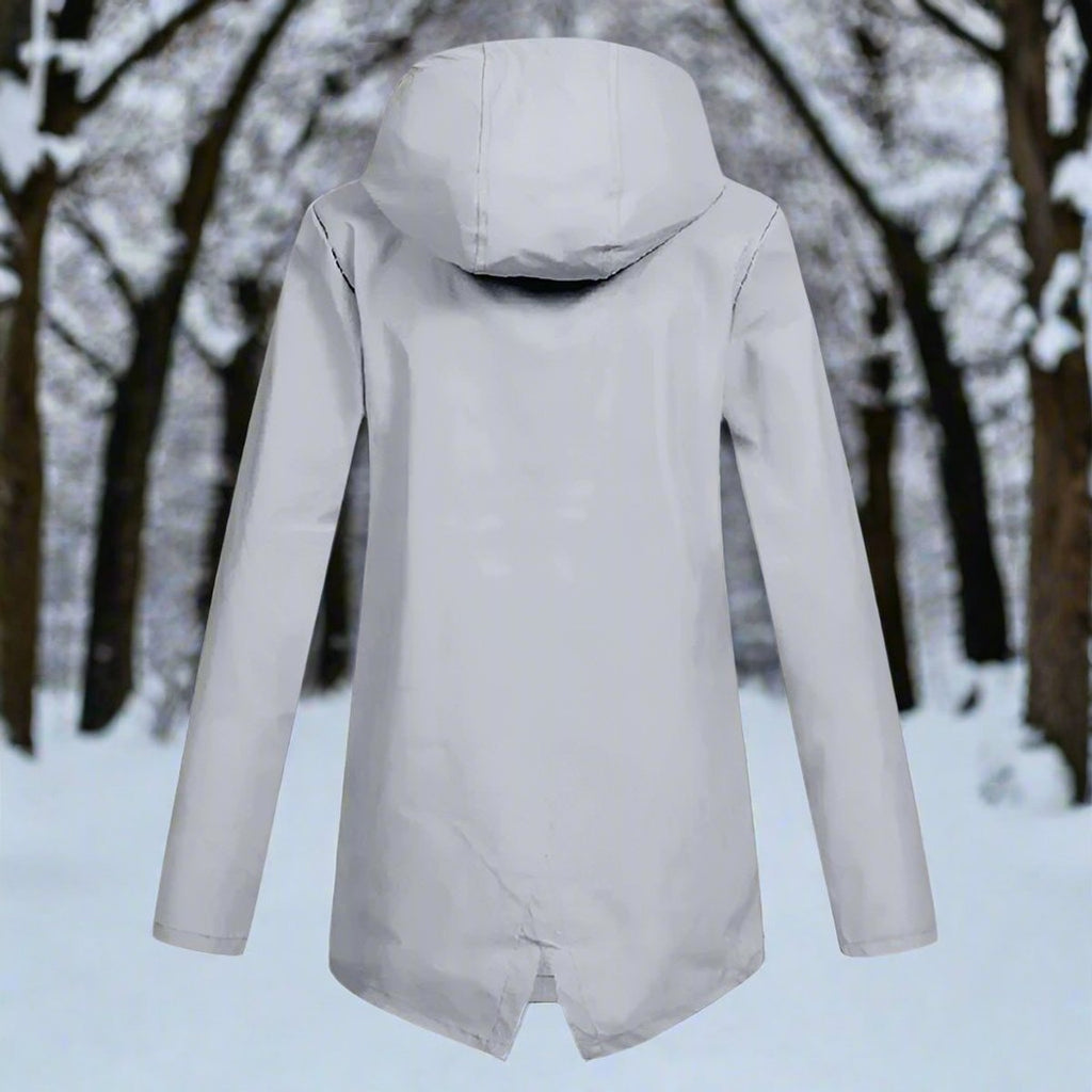 Women's Longline Waterproof Rain Coat with Drawstring Hood