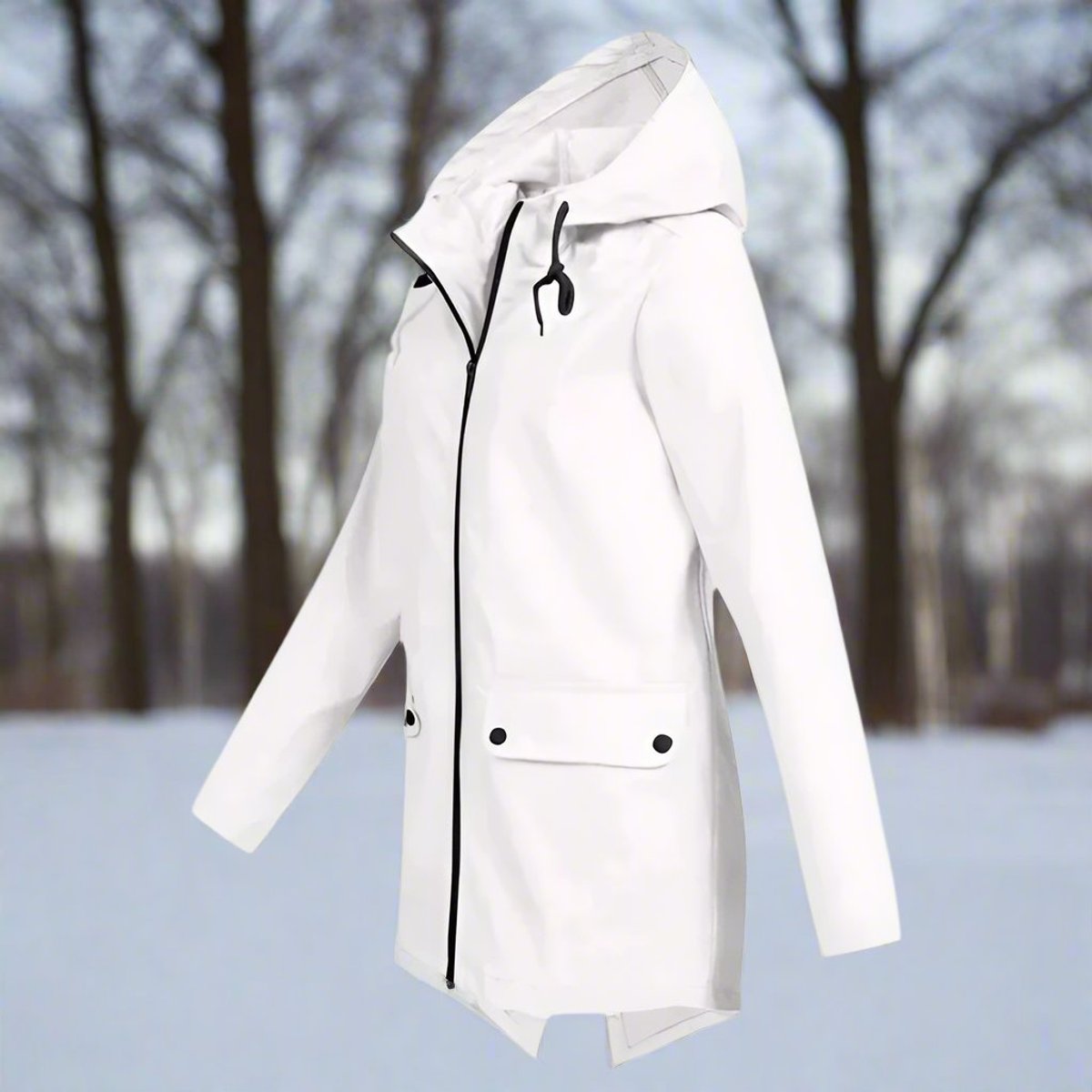 Women's Longline Waterproof Rain Coat with Drawstring Hood