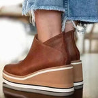 Women's Faux Leather Chelsea Boots on Stacked Wedge Platform