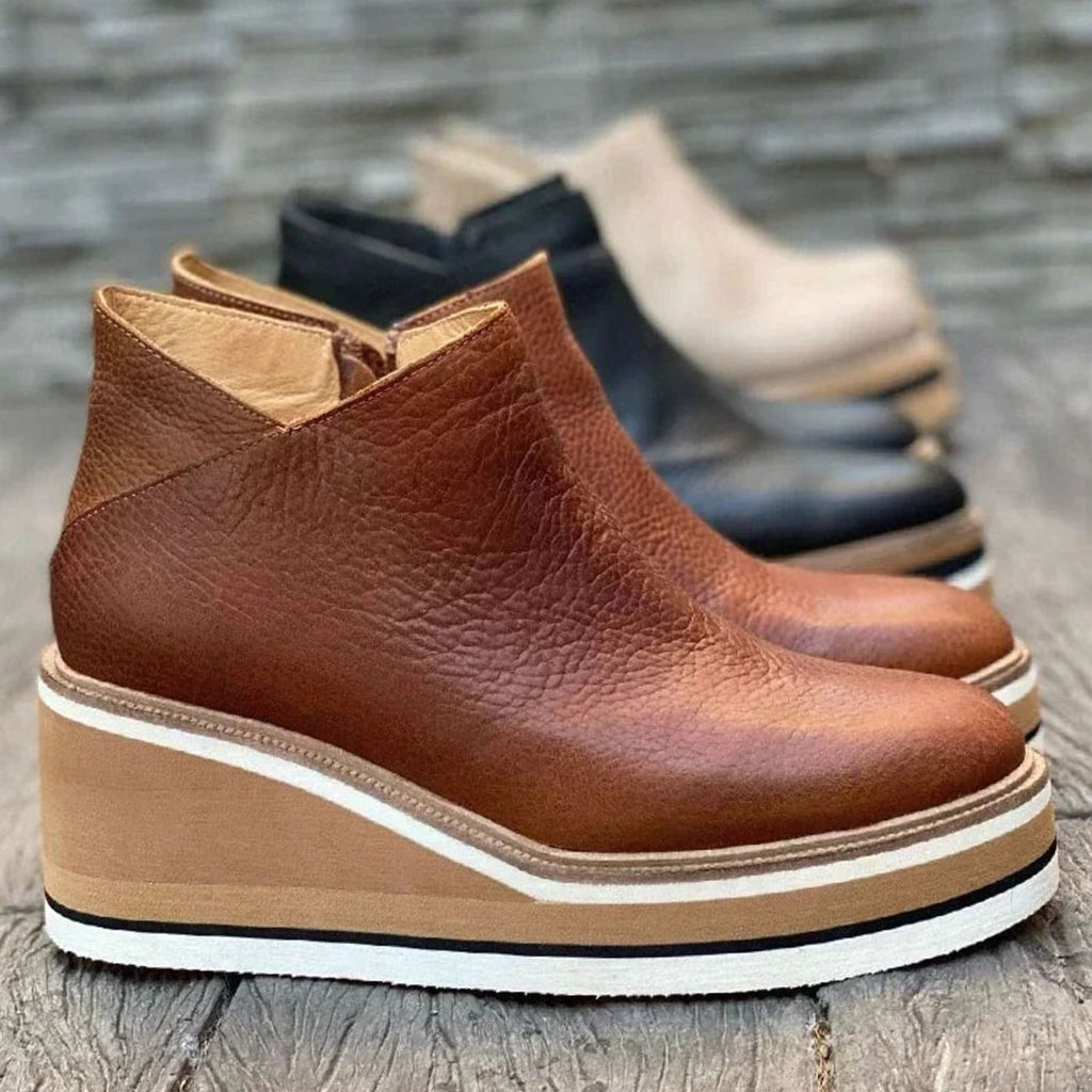 Women's Faux Leather Chelsea Boots on Stacked Wedge Platform