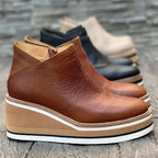 Women's Faux Leather Chelsea Boots on Stacked Wedge Platform