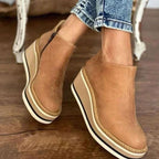 Women's Faux Leather Chelsea Boots on Stacked Wedge Platform