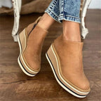 Women's Round Toe Platform Wedge Boots with Side Zip