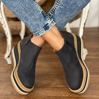 Women's Round Toe Platform Wedge Boots with Side Zip