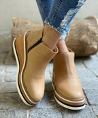 Women's Round Toe Platform Wedge Boots with Side Zip