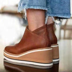 Women's Round Toe Platform Wedge Boots with Side Zip