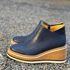 Women's Round Toe Platform Wedge Boots with Side Zip