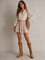 Women's Tall Suede-Look Western Boots with White Embroidery