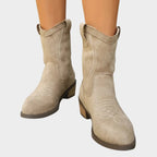 Women's Pointed-Toe Western Mid-Calf Boots with Contrast Stitching