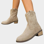 Women's Pointed-Toe Western Mid-Calf Boots with Contrast Stitching