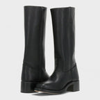 Women's Leather-Lined Knee-High Cowboy Boots with Block Heel