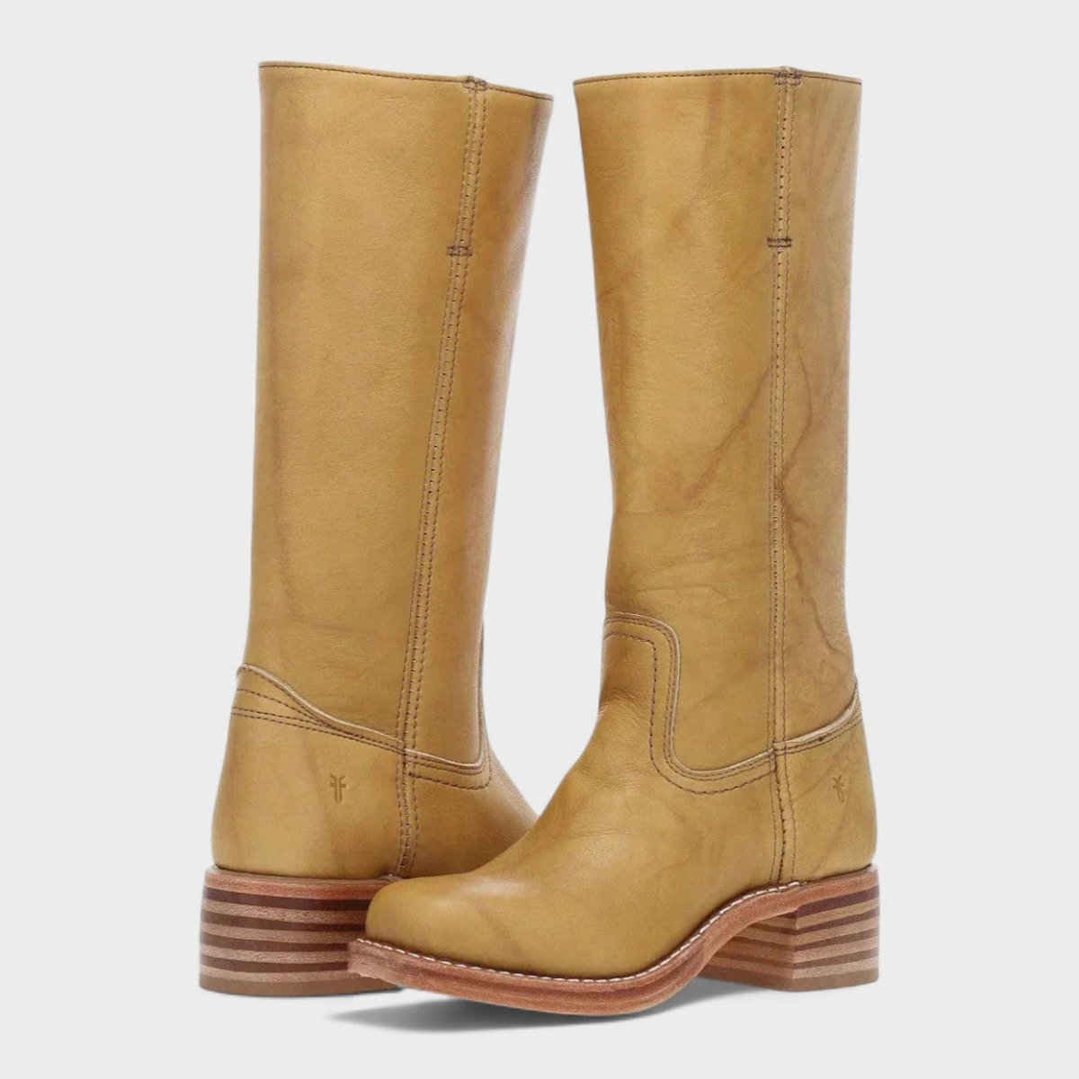 Women's Leather-Lined Knee-High Cowboy Boots with Block Heel – Yellow