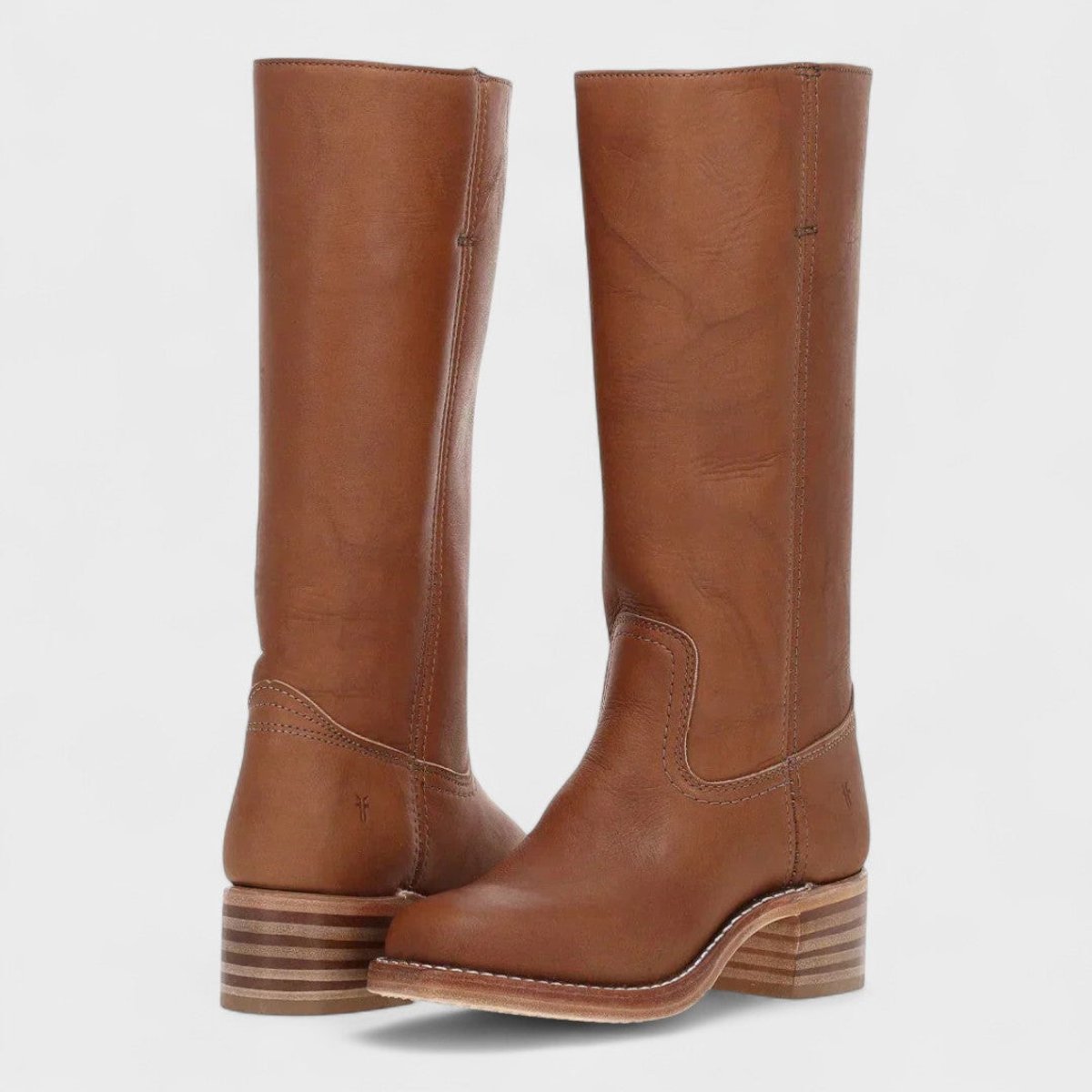 Women's Leather-Lined Knee-High Cowboy Boots with Block Heel – Brown