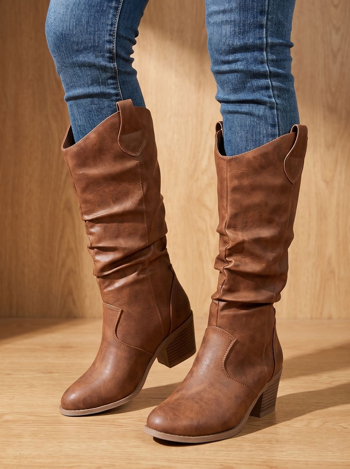 Women's Flat Western Tall Boots with Roomy Calf