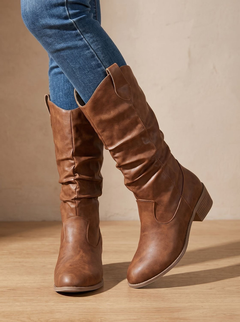 Women's Flat Western Tall Boots with Roomy Calf