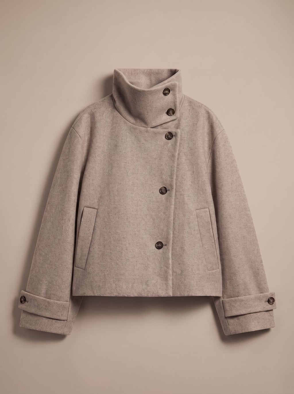 Women's Short Asymmetric Button Wool Blend Coat - Beige