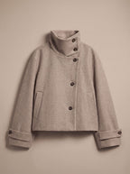 Women's Short Asymmetric Button Wool Blend Coat - Beige