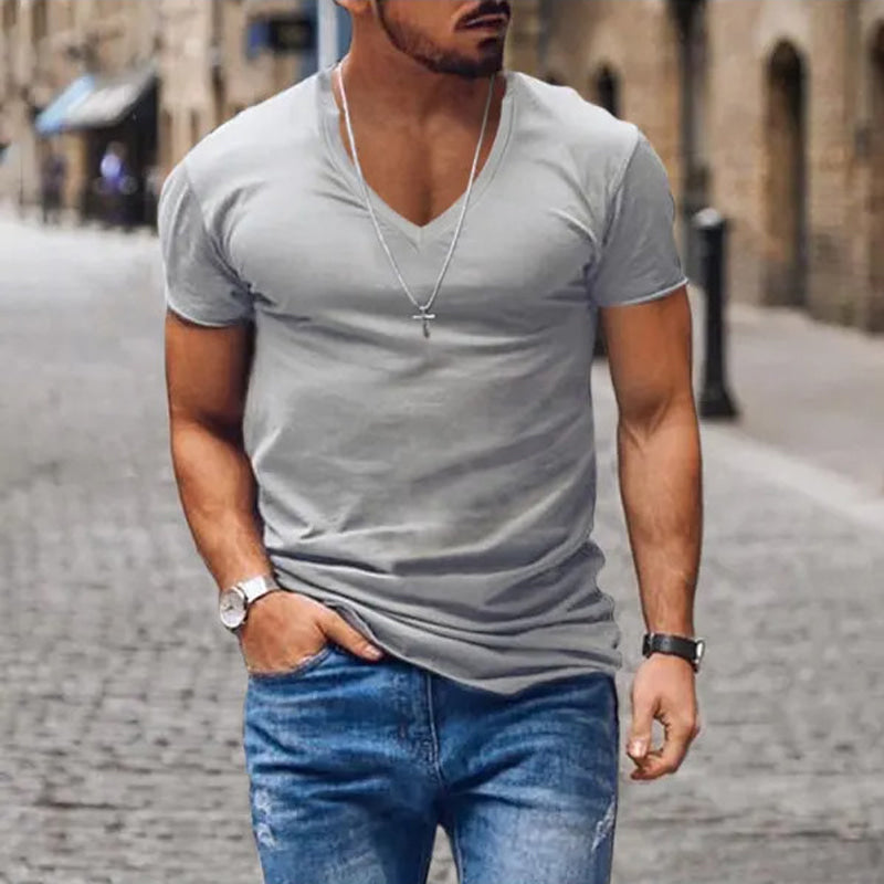 Men's Deep V-Neck Fitted Short-Sleeve T-Shirt