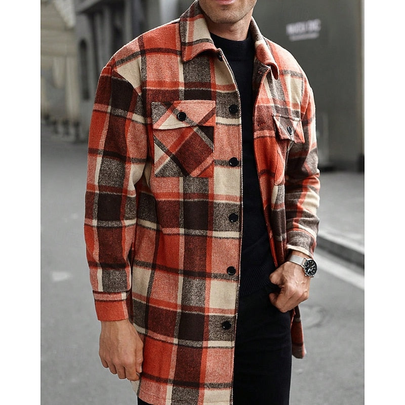 Women's Lapel Collar Check Overshirt with Utility Pockets
