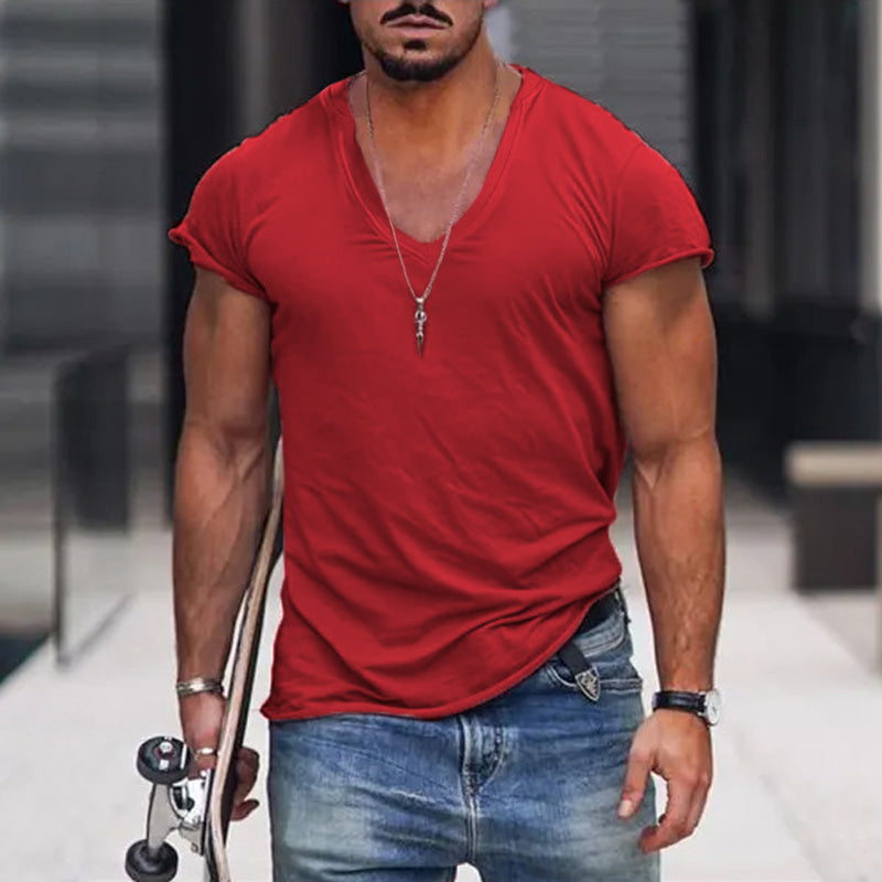 Men's Deep V-Neck Fitted Short-Sleeve T-Shirt