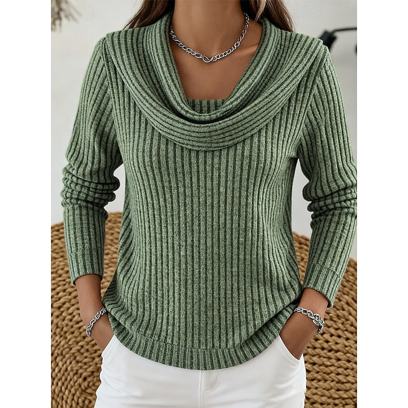 Women's Soft Draped Neck Rib Knit Jumper - Green