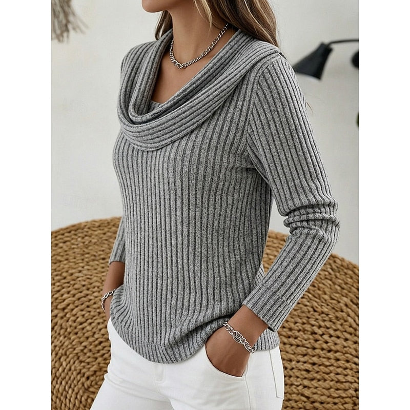 Women's Soft Draped Neck Rib Knit Jumper