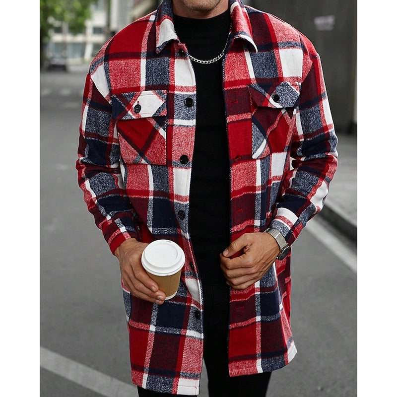 Women's Lapel Collar Check Overshirt with Utility Pockets