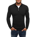 Men's Close-Fit Zip Neck Pullover with Raised Collar - Black